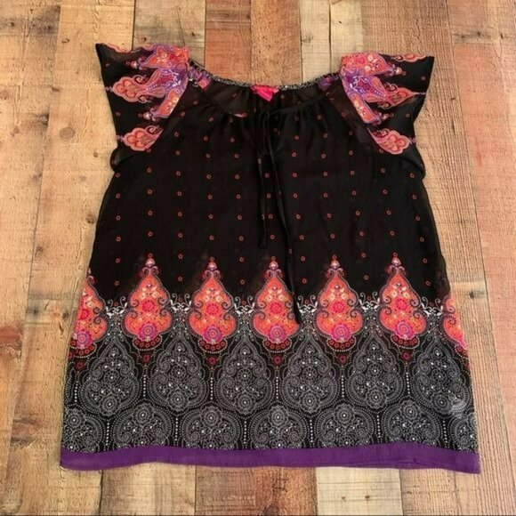 Sunny Leigh womens lightweight paisley print short sleeve top -M - Picture 1 of 7